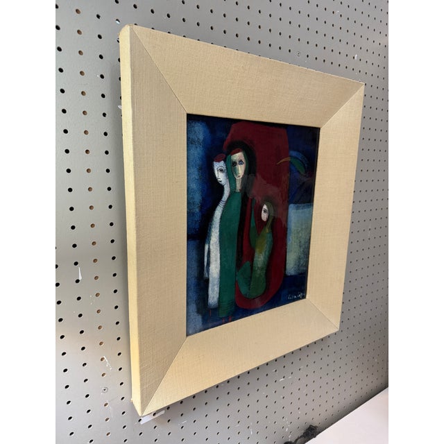 Mid-Century Modern Incredible Polia Pillin Glazed Plaque in Original Frame C1958 Titled Nocturne For Sale - Image 3 of 12