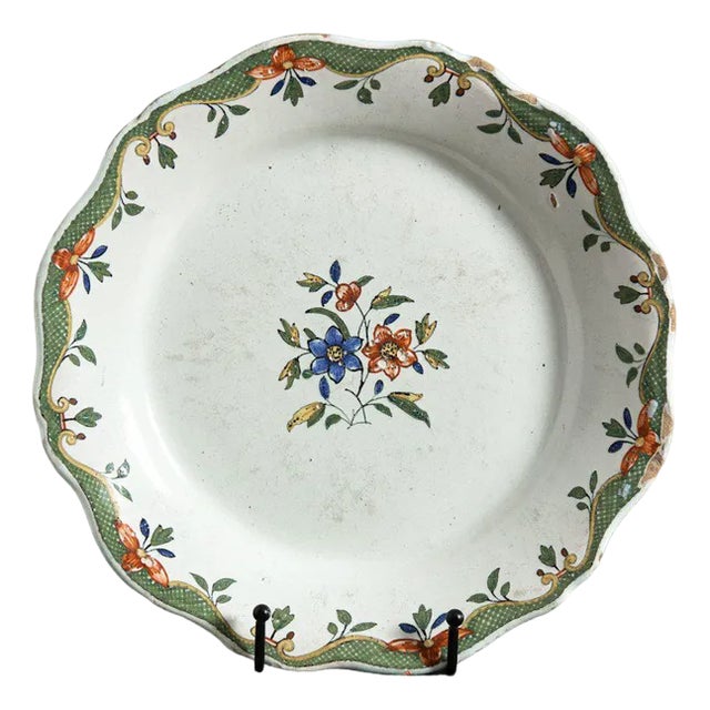 Antique Floral Plate with Frieze, 1700s For Sale