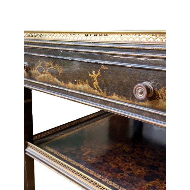 Wood Mid-20th Century Chinoiserie & Faux Tortoiseshell Tray-Top Side Tables With Park Avenue Provenance - A Pair For Sale - Image 7 of 18