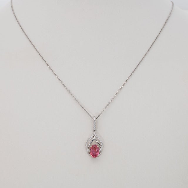Aaa Padparadscha Sapphire Pendant With Natural Diamond Accents: Solid 14k Gold For Sale - Image 4 of 7