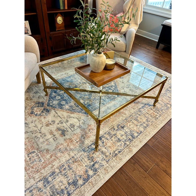 Brass 1980s Italian Vintage Glass and Brass Square Coffee Table by Solmet For Sale - Image 8 of 10