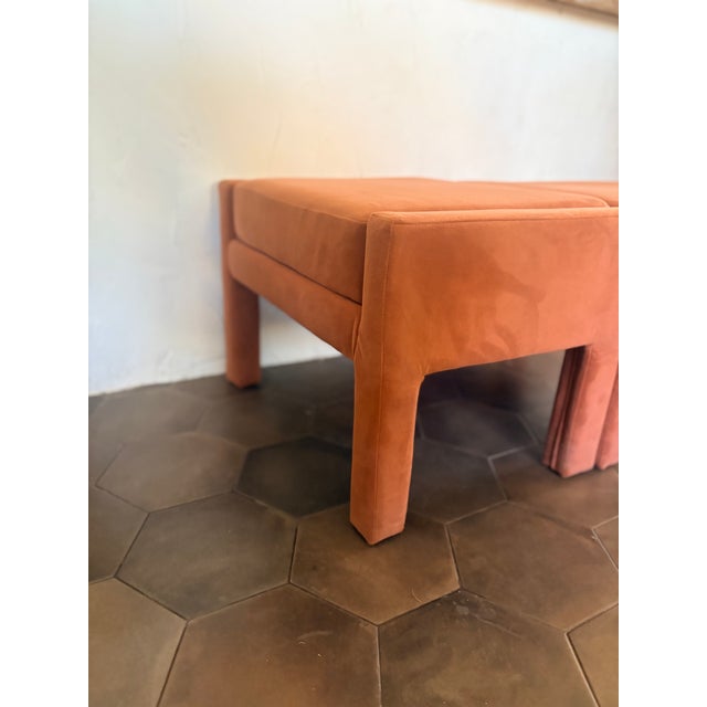 Pair of Burnt Umber Velvet Milo Baughman Style Parsons Ottomans, by West Elm For Sale - Image 10 of 12