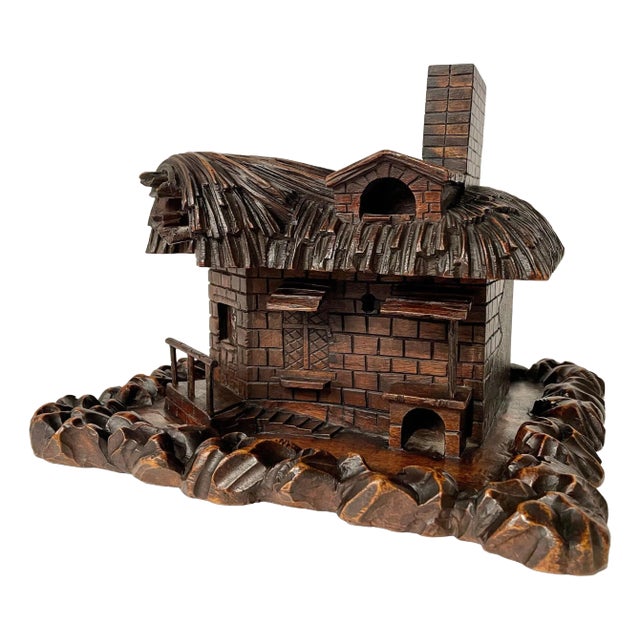 19th Century Swiss Black Forest Carved Thatched Roof Cottage Box For Sale