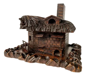 19th Century Swiss Black Forest Carved Thatched Roof Cottage Box