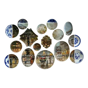 Wall Art Installation: Composition of Ceramic Plates and Oil on Canvas - "Paris-Place Malraux"