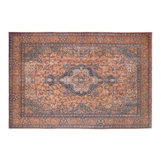 1970s Hand-Knotted Wool Area Rug - Peach, Terracotta & Blue Medallion 9.9x13 For Sale
