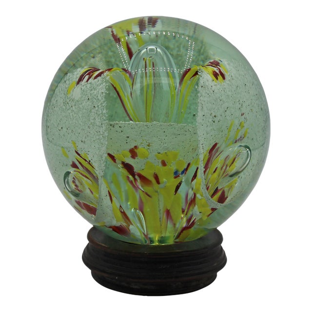 1970s Large Italian Murano Floral Paperweight For Sale