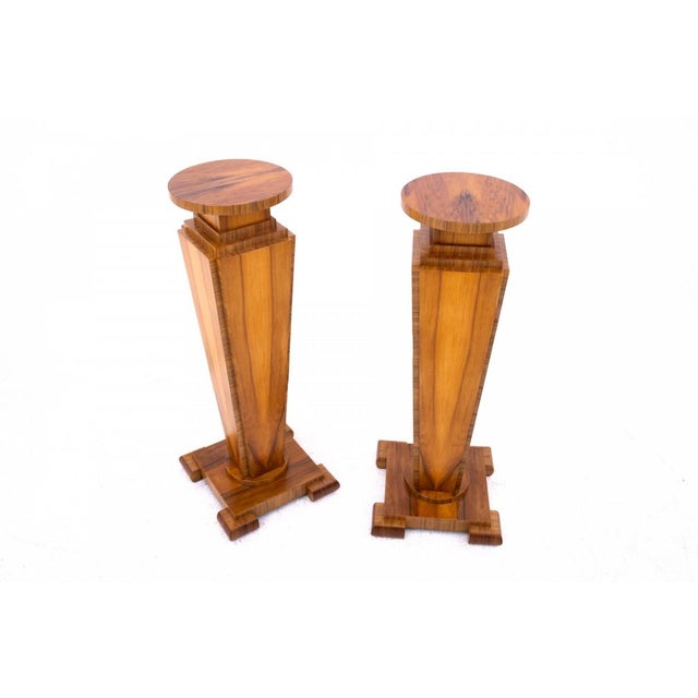 Mid-20th Century Art Deco Pedestals, Poland, 1950s For Sale - Image 4 of 12