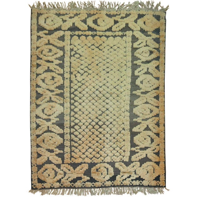 Inspirational Mid-Century African rug with an unusual high-low cantaloupe colored pile on a flat-weave textured...