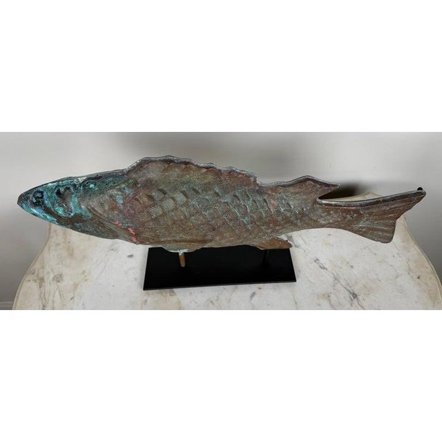 Metal Antique Copper Fish on Iron Base For Sale - Image 7 of 8