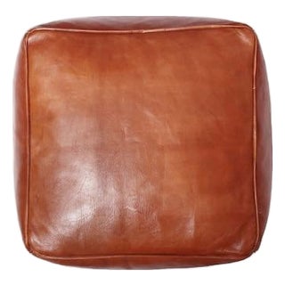 Moroccan Minimalist Square Leather Pouf For Sale