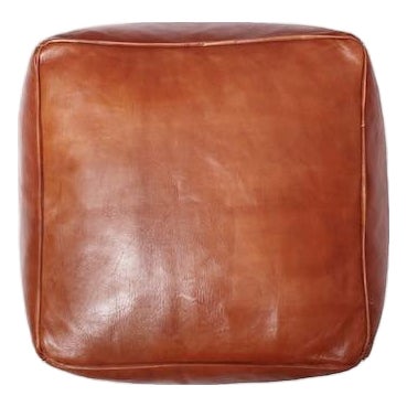 Moroccan Minimalist Square Leather Pouf For Sale