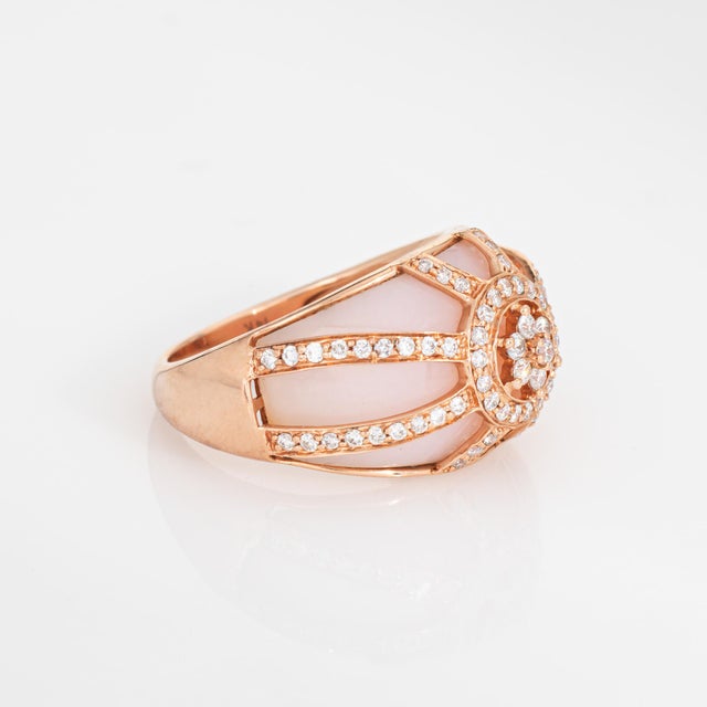 Contemporary Pink Opal Diamond Ring Sz 7 Estate 14k Rose Gold Wide Band Fine Jewelry For Sale - Image 3 of 7