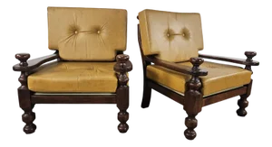 Set of Vintage Armchairs in Wood and Leather, 1980s