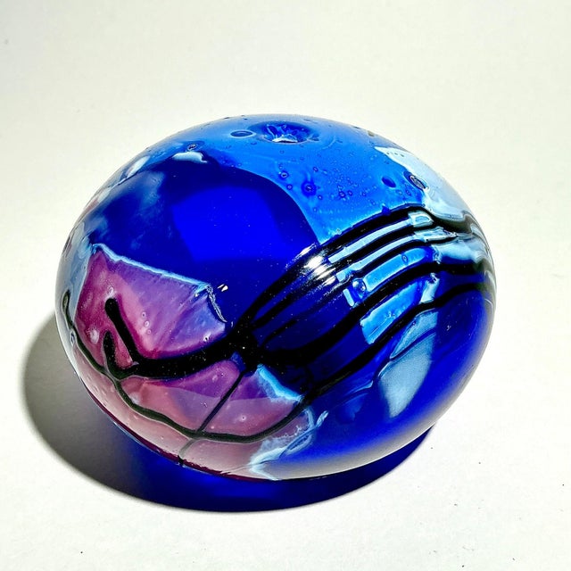 Studio Art Glass Cobalt Oil Lamp Measures 5"Wide Artist Signed 1990-2000s For Sale - Image 4 of 9