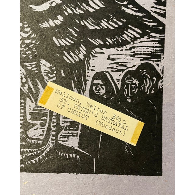Mid-Century Modern Walter Mellman St. Peter's Betrayal Woodcut For Sale - Image 3 of 3