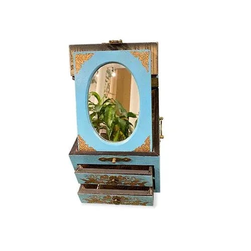 Early 21st Century Asian Cyan Painted Jewelry Box For Sale - Image 4 of 7