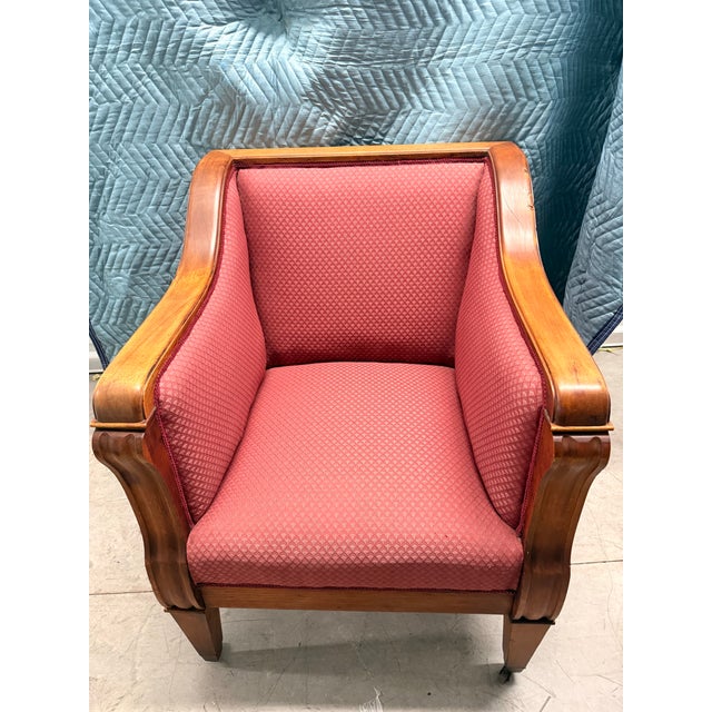 Pair of Vintage Biedermeier Style Upholstered Club Chairs With Pink Diamond Upholstery For Sale In Miami - Image 6 of 12