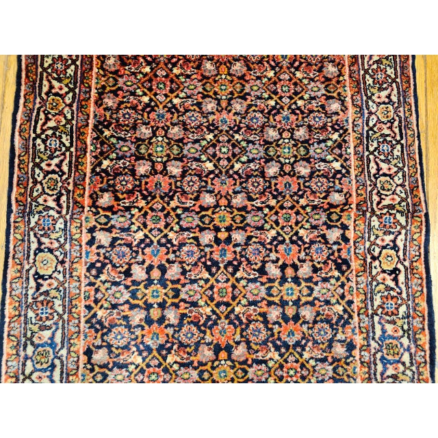 Vintage Persian Tabriz Long Runner, Hand-Woven Wool, All Over Herati Pattern, Navy & Ivory, 3x16 For Sale - Image 12 of 16