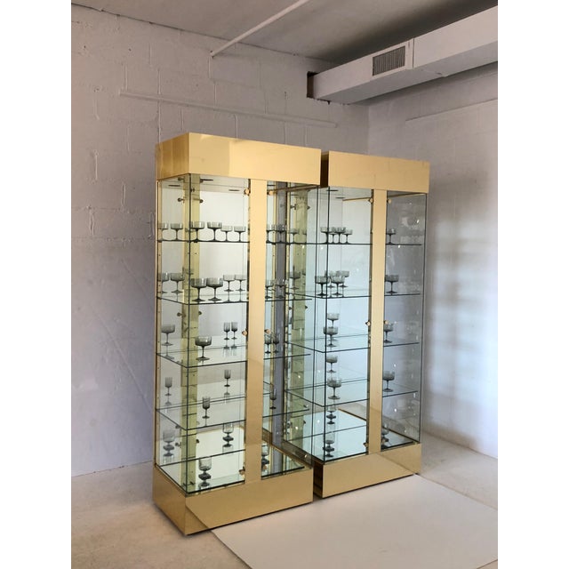 Pair of Lighted Brass and Glass Curios/ Display Chairish