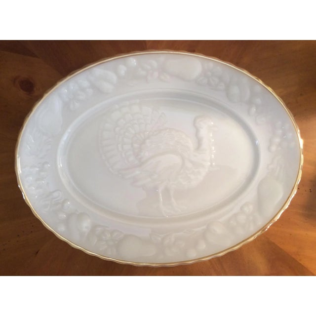 Vintage 24k Gold Rimmed Milk Glass Platter For Sale - Image 9 of 13