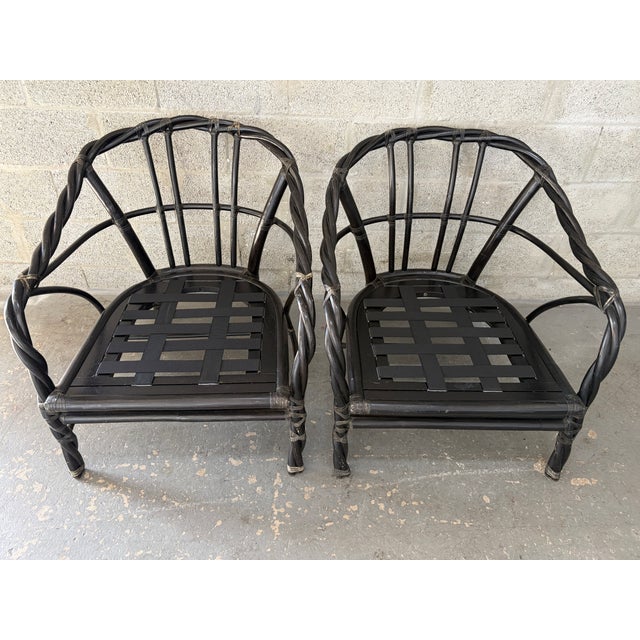 A Pair of Coastal Stylle Rattan Lounge Chairs by McGuire. Circa 1980s. For Sale - Image 12 of 18