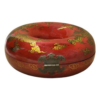 Oriental Red Dragon Phoenix Graphic Donut Shape Container Box For Sale