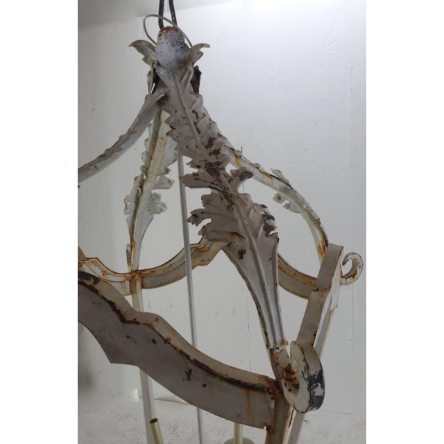 1900 - 1909 French White Cast Iron Lantern Chandelier For Sale - Image 5 of 11