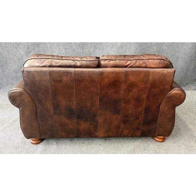 Brown Thomasville Traditional Brown Leather Loveseat For Sale - Image 8 of 12