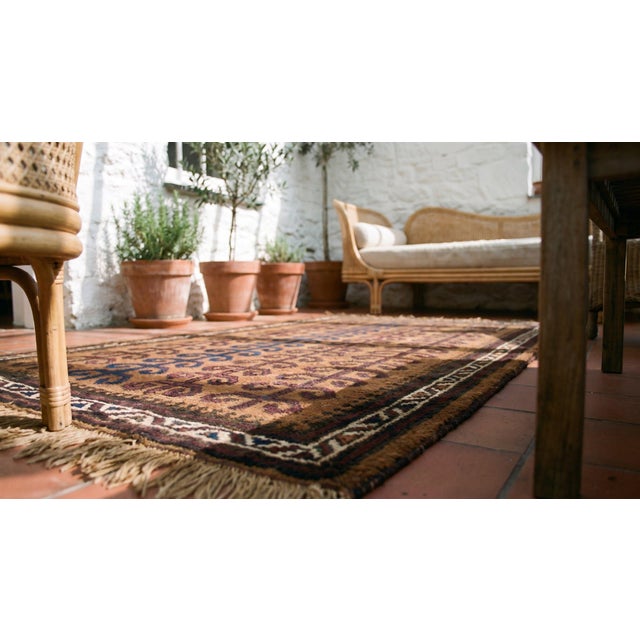 1890s Brown Abstract Geometric Antique Afghanistan Baluch-Turkmen Rug 2' 9" X 3' 10" Wool Carpet For Sale - Image 9 of 9