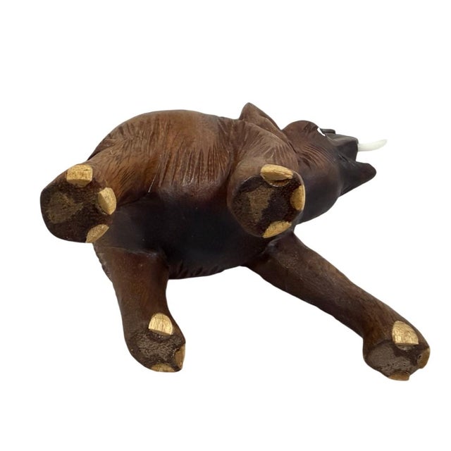Mid 20th Century Vintage Hand Carved Wooden Elephant Figurine - Trunk Up Lucky Elephant Statue For Sale - Image 5 of 5