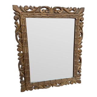 Intricate Carved Wood Mirror - Vintage For Sale