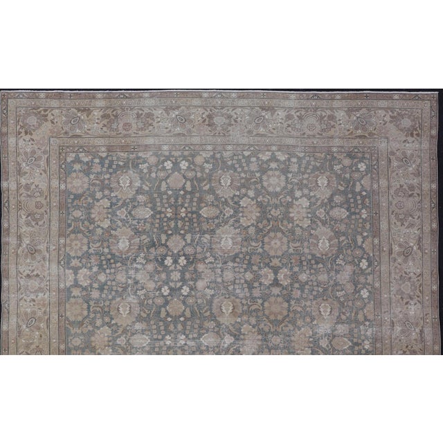 Textile Antique Distressed Tabriz Rug in Teal, Tan, Light Brown 9'8" X 12'5" For Sale - Image 7 of 13