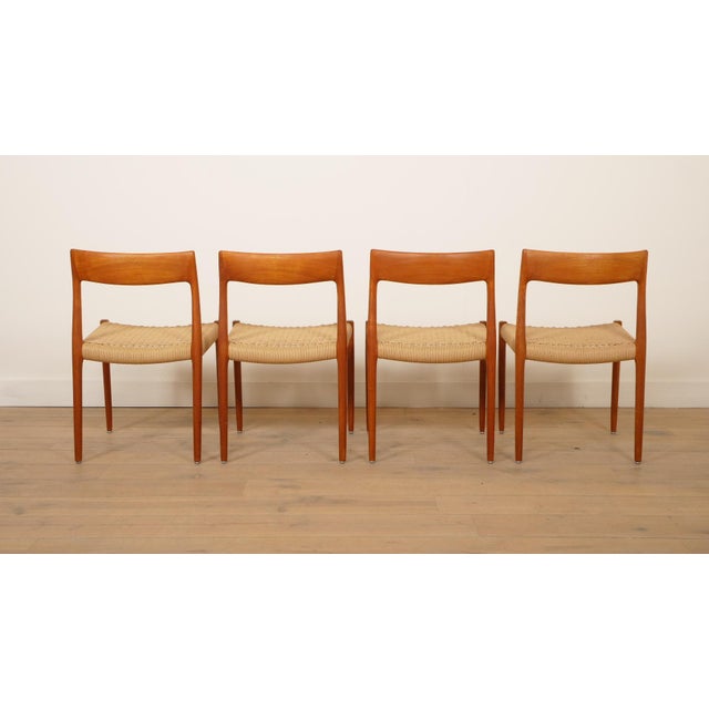 1960s Papercord & Teak Model 77 Dining Chairs by Niels Otto Møller for J.L. Møllers, 1960s, Set of 4 For Sale - Image 5 of 16