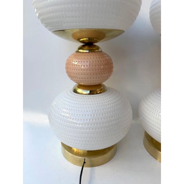 2020s Contemporary Brass and Murano Glass Textured Bulb Lamps - Pair For Sale - Image 5 of 12