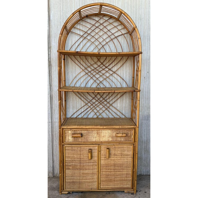 Curved Mid 20th Century Bookcase with Shelves and Doors in Bamboo Italian Design For Sale - Image 16 of 18