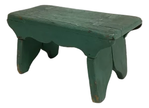 Early 1900s Antique Primitive Wood Footstool Bench in Great Old Green Paint