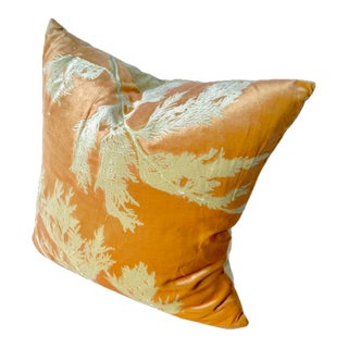 Vintage Peach & Gold Silk Pine Leaf Pillow For Sale