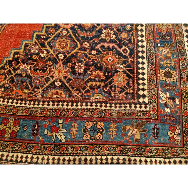 Textile 19th Century Persian Bidjar Rug, Hand-Knotted Wool, Geometric Pattern, Red & French Blue, 8x12 For Sale - Image 7 of 11