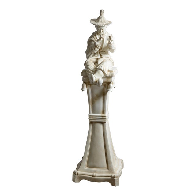 Chinoiserie Italian Glazed Terracotta Chinoiserie Monumental Figures on Pedestals For Sale - Image 3 of 16