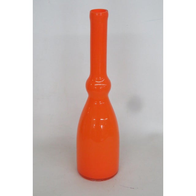 Mid-Century Modern Orange Art Glass Vase Elongated Cylindrical Neck Mid Century Modern Style 4923b For Sale - Image 3 of 12
