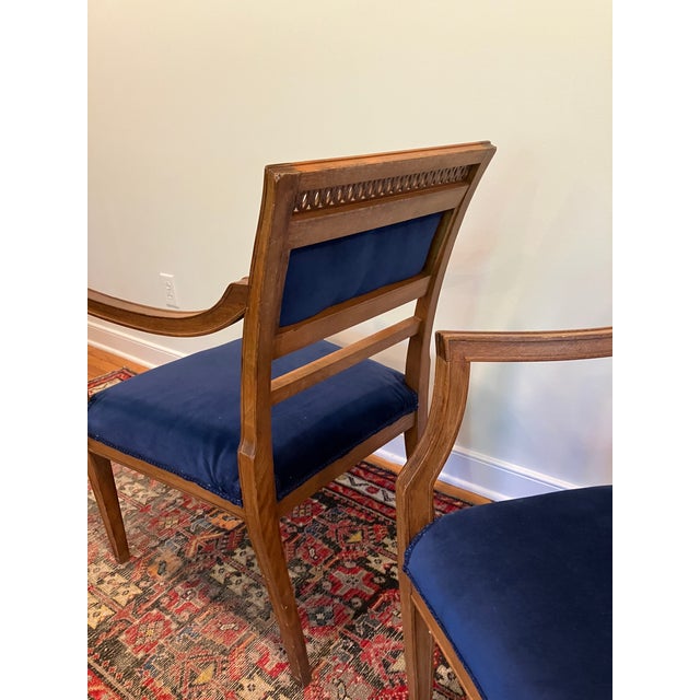 Blue Early 20th Century Regency Revival Style Armchairs Blue Velvet Upholstery- A Pair For Sale - Image 8 of 8