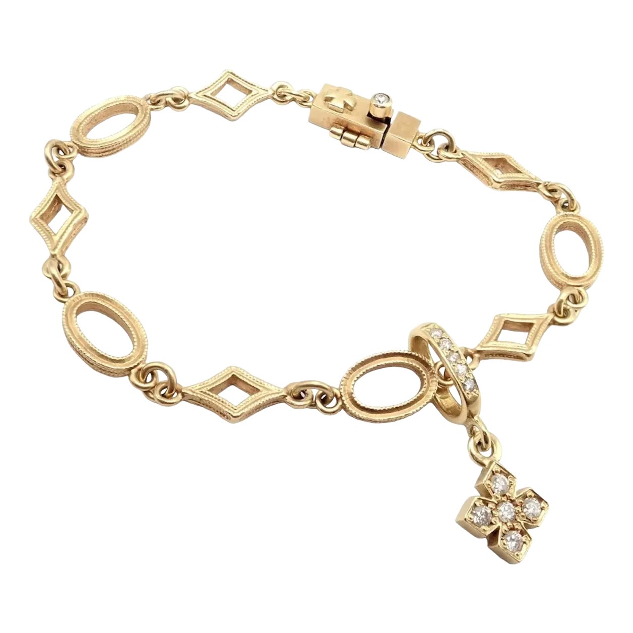 1990s Loree Rodkin Yellow Gold Diamond Cross Bracelet | Chairish