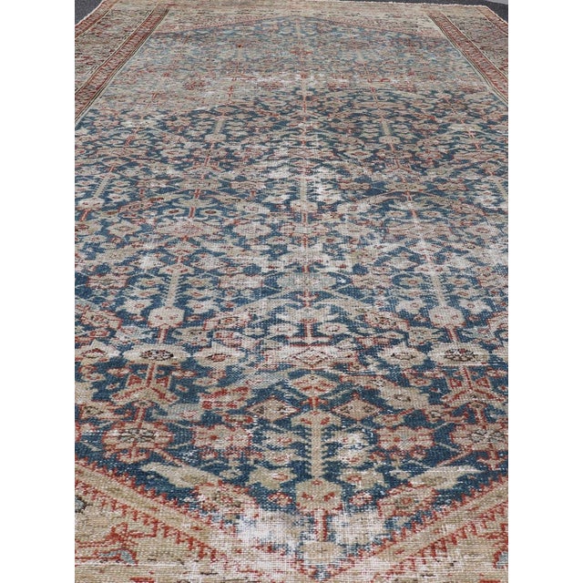 Cerulean Antique Malayer Gallery Rug With Sub-Geometric Design 6'5 X 13'7 For Sale - Image 8 of 14