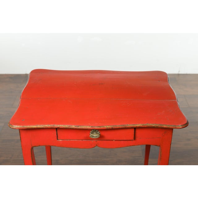 French 1820s Restauration Period Red Side Table with Serpentine Top and Drawer For Sale - Image 12 of 12