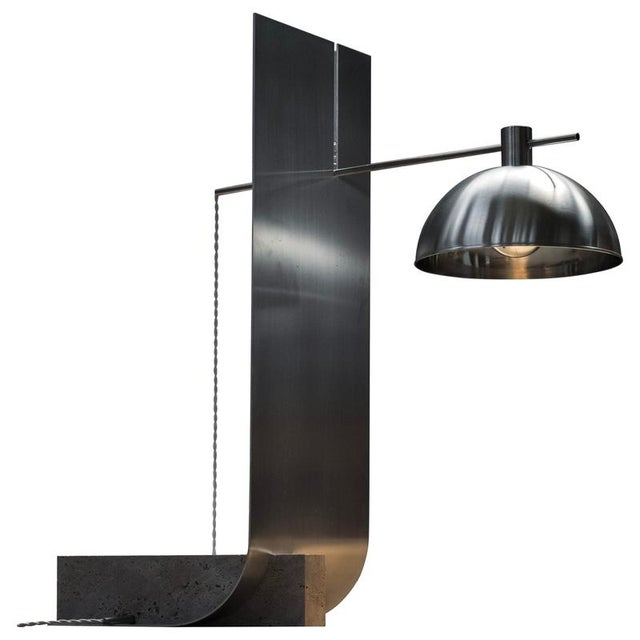 Equo 3.0 Floor Lamp in Aluminum with Travertine and Stainless Steel by D´ARK Atelier For Sale - Image 9 of 9