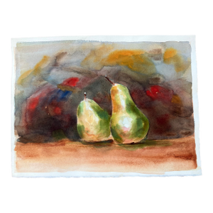 1970’s Original Impressionist Watercolor Painting With 2 Pears Double Sided
