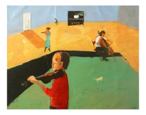 Monika Rossa, Boy Playing the Violin, 2021, Oil on Canvas