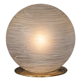 Vintage Italian Hand-Blown Frosted Murano Glass Globe Table Lamp, 1980 For Sale