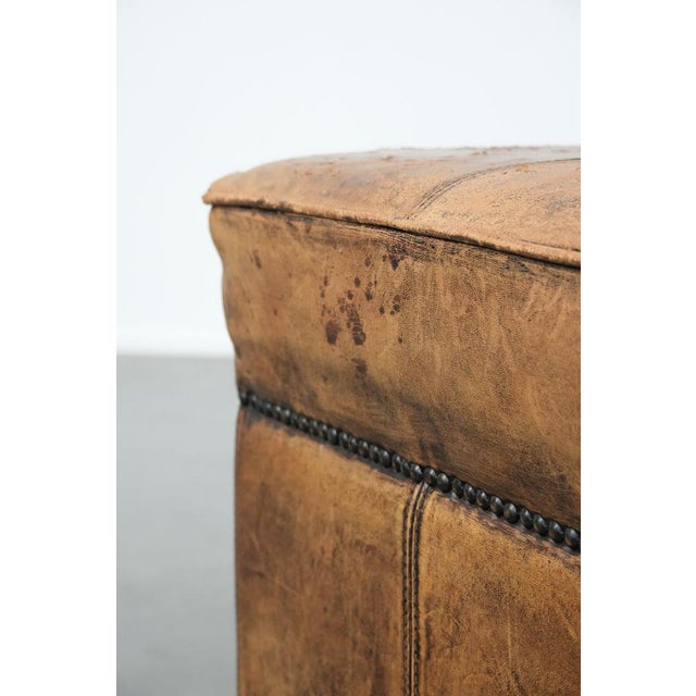 Brown Vintage Square Sheepskin Pouf or Footstool For Sale - Image 8 of 10